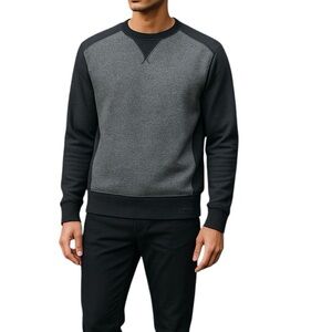 Express Men’s Medium Sweatshirt Crewneck Gray and Black  Faux Leather Shoulders